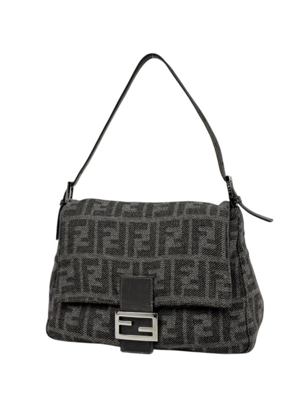 Fendi Shoulder Bag Zucca Pattern Mamma Baguette Fabric Gray